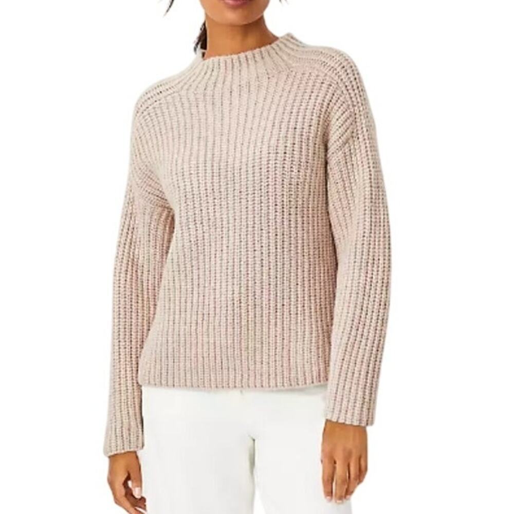 Ann Taylor Ivory‎ Cream Ribbed Wool Thick Knit Turtleneck Sweater XS